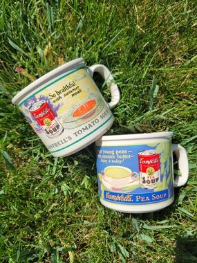 Campbell's Tomato & Pea Soup Ceramic Mug Duo Vintage Look ~ 1993 ~ Cute!
